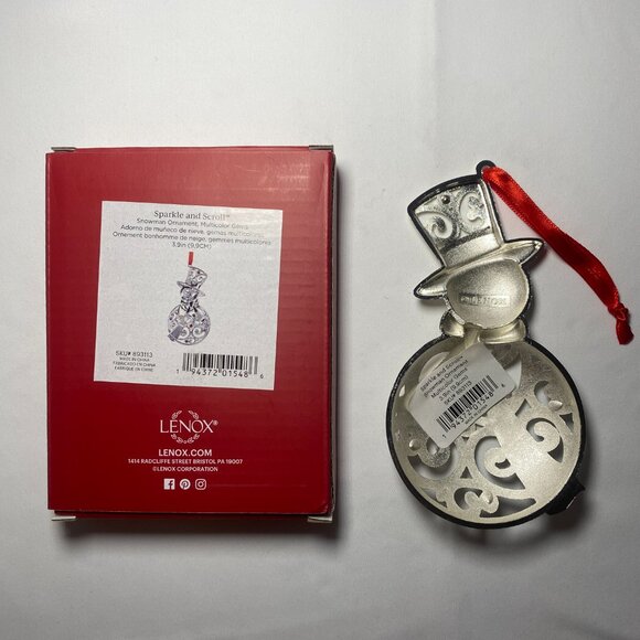 Lenox Sparkle and Scroll Snowman Ornament Multicolor Gems Silver 893113 NIP - Picture 2 of 4